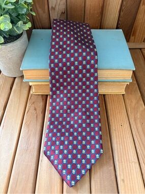 Salvatore Ferragamo Silk Tie Burgundy Blue Gold Classic Designer Made in Italy